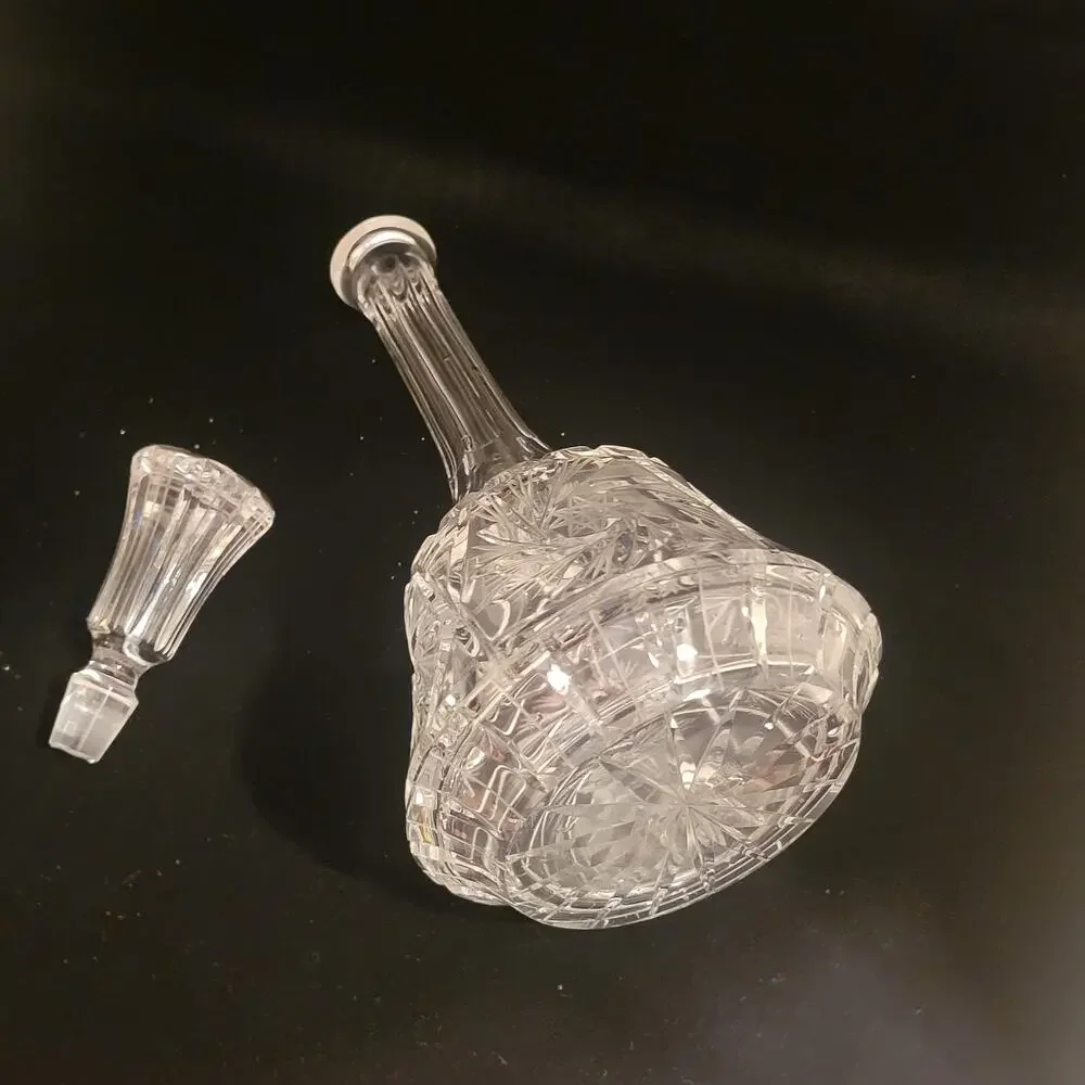 Vintage Rare Glass Crystal Decanter Carafe with stopper Floral Cut Bohemian